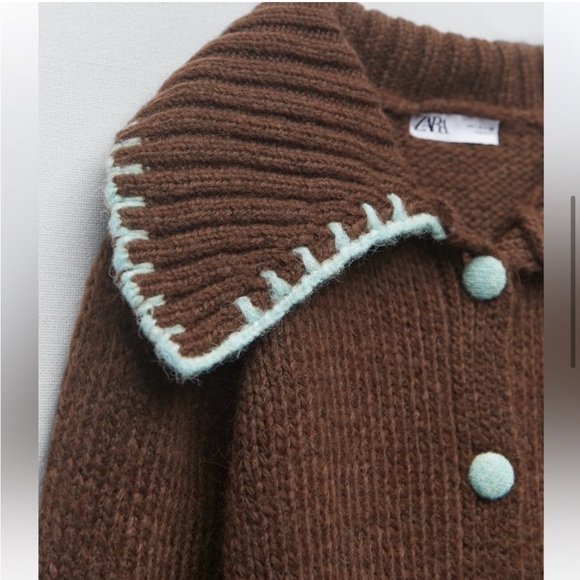 Zara Brown Top Stitch Cropped Sweater Small - Picture 4 of 9
